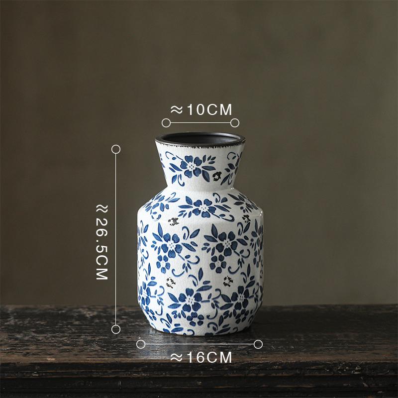 French-Chinese Ice Crackle Blue & White Ceramic Vase: Entrance & Living Room Decor