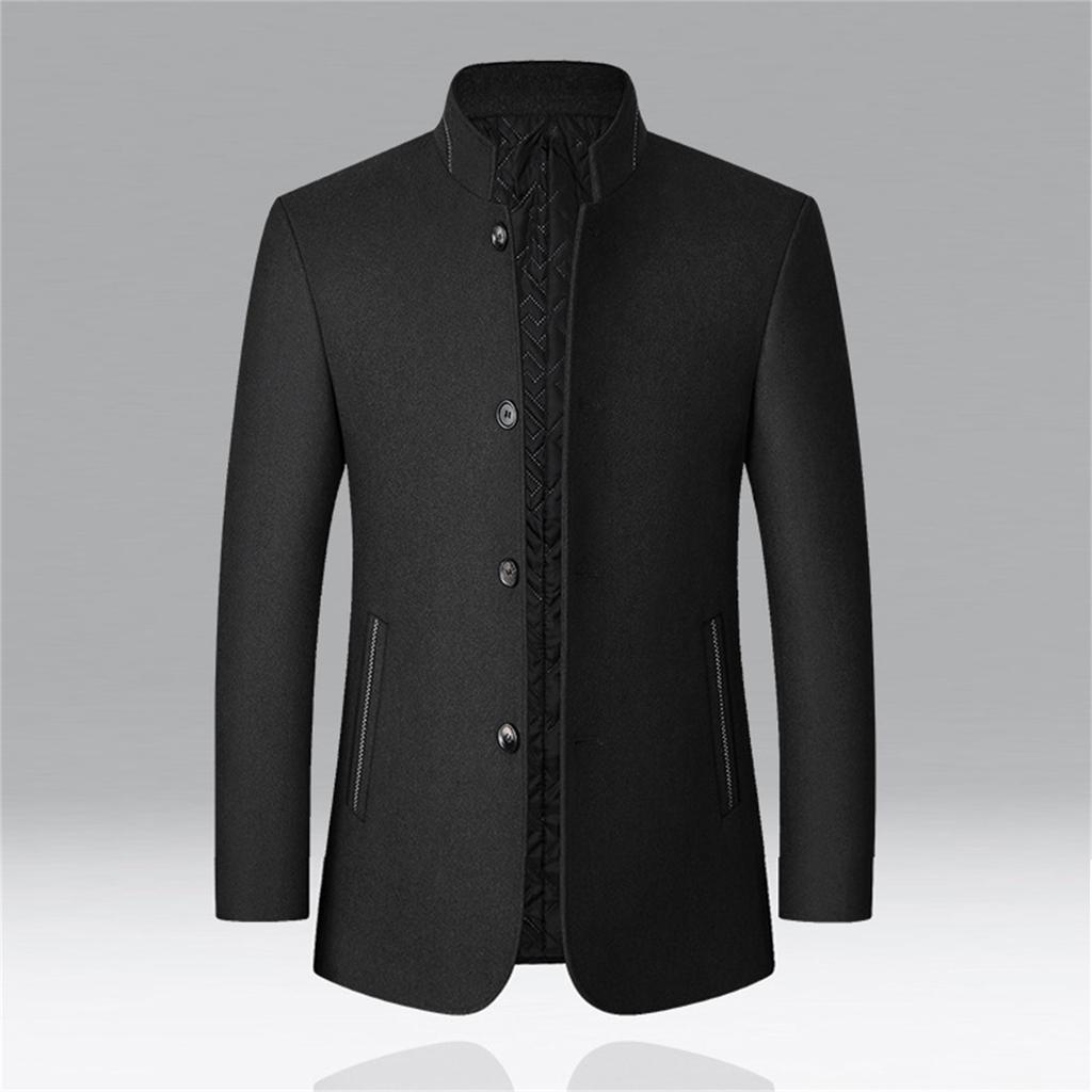 Men's Woolen Jacket Men's Stand Collar Jacket Middle-aged Men's Woolen Coat