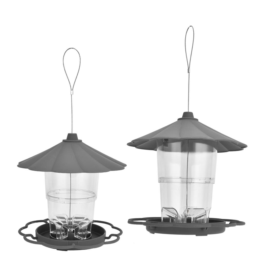 Gjennomsiktig hengende fuglemater paviljongformet fuglemater med tak for hage gårdsplass