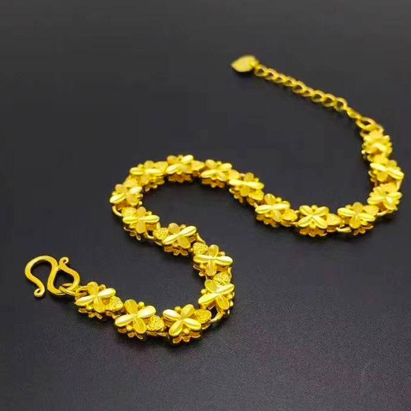 24K Gold Clover Bracelet for Women - Dainty Four-Leaf Design, High-Purity Gold, Lucky & Delicate золотой