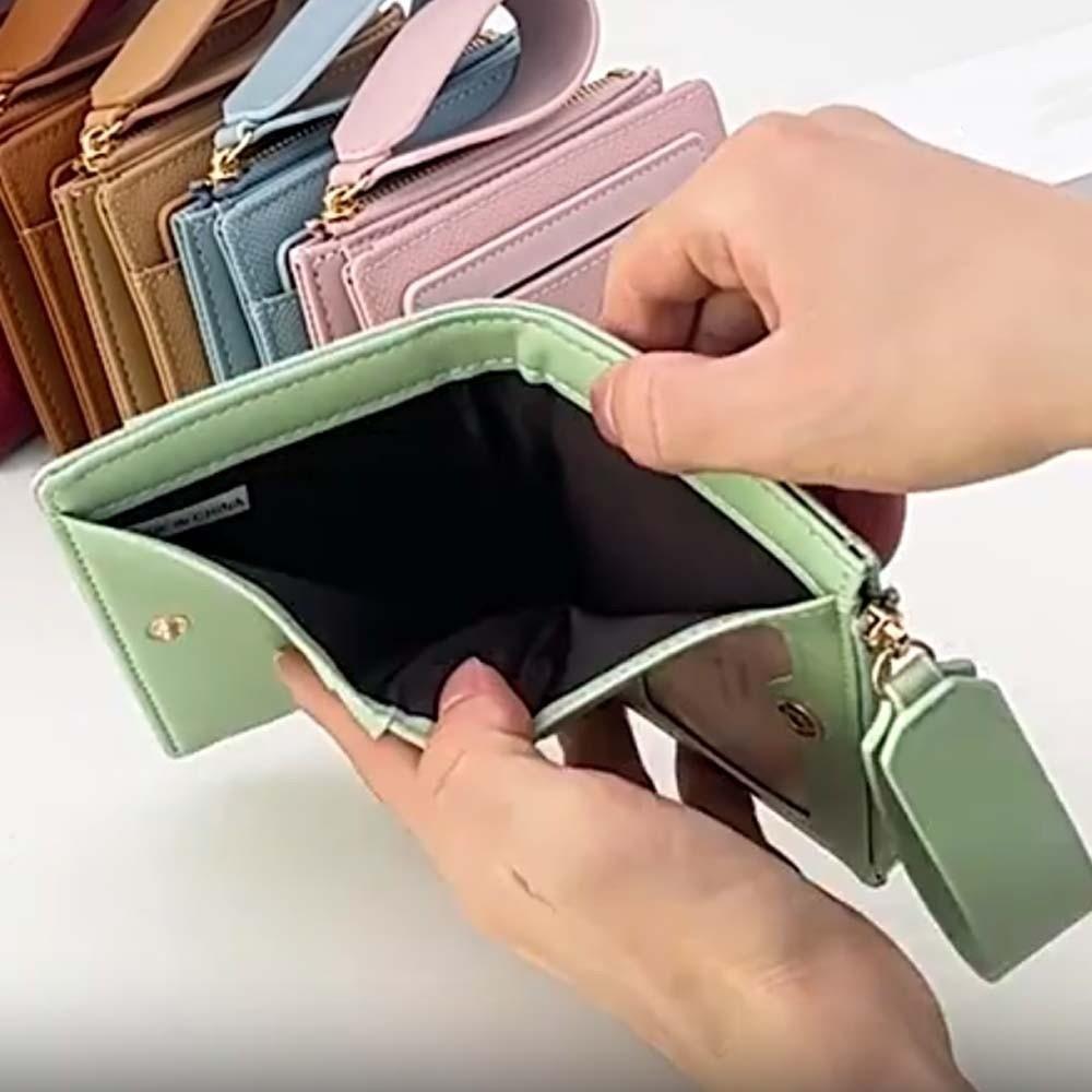 Portable Solid Color Card Bag Multiple Card Lady Short PU Purse Women Folding Wallet Business