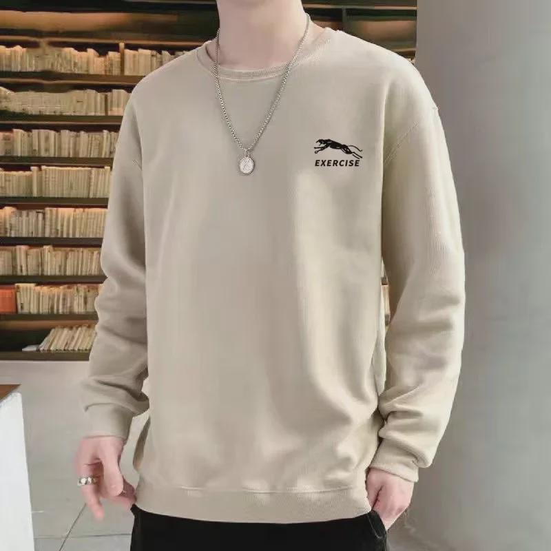 Men's Korean-Style Casual Printed Sweatshirt - Round Neck, Loose Fit, Versatile for Spring and Autumn
