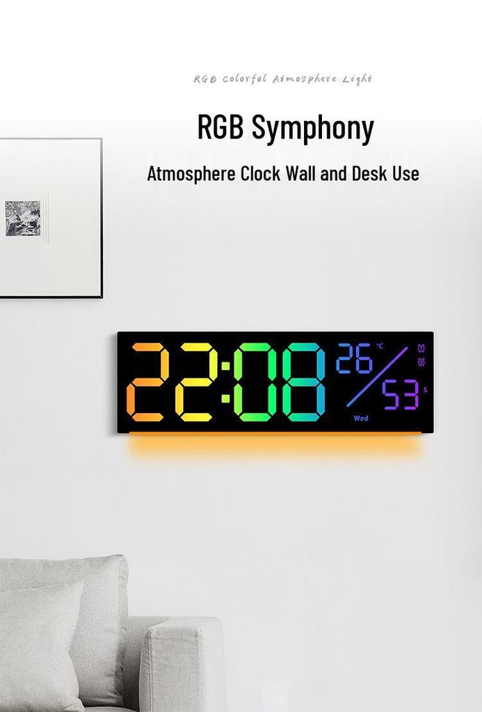 LED Color-Changing Wall Clock RGB Display, Multi-functional Alarm Clock, Large 6677R.
