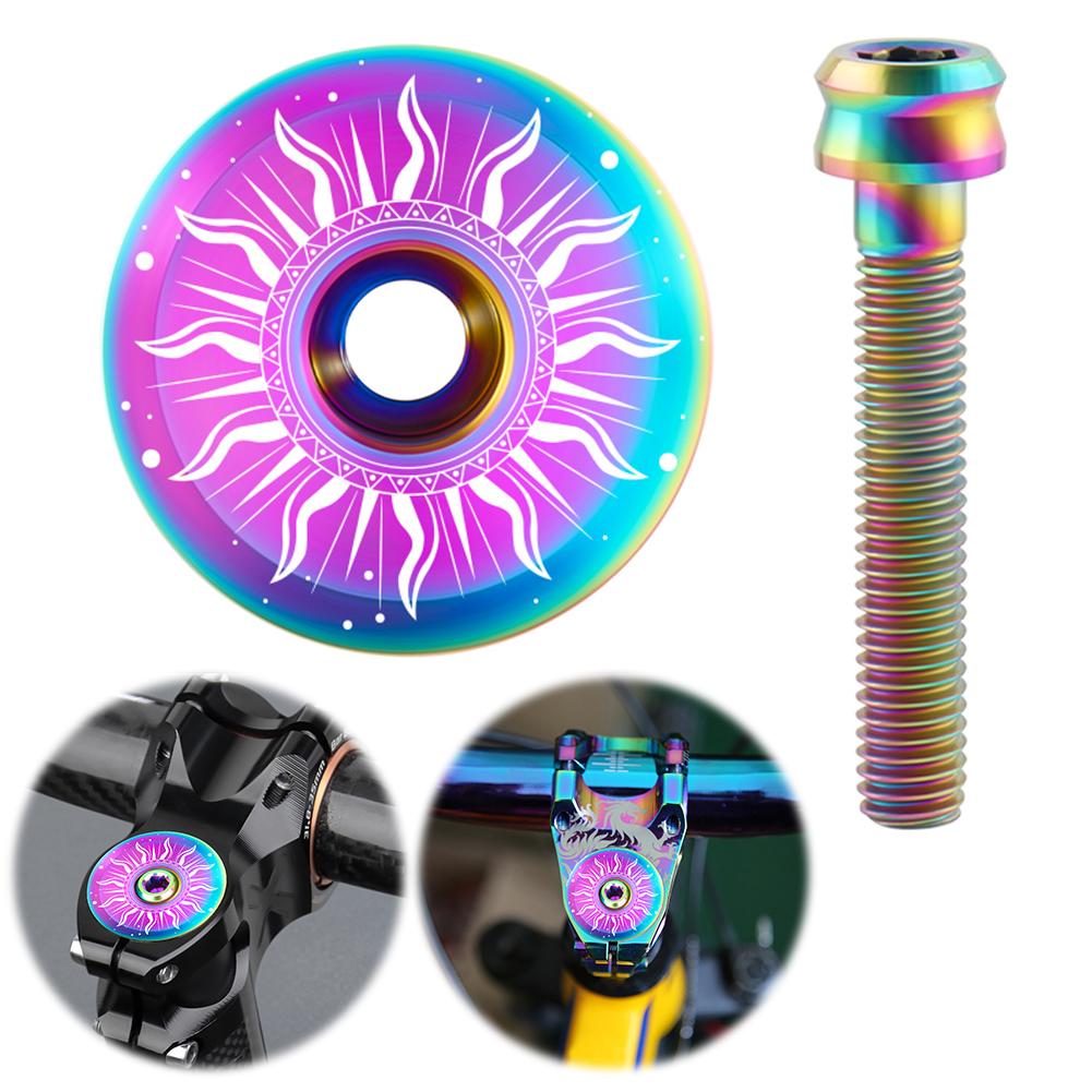 Titanium Headset Stem Top Cap Bicycle Headset Top Cover W/ Bolt M6 Steerer Fork Tube Headset Cap Cover MTB Headset Top Cap