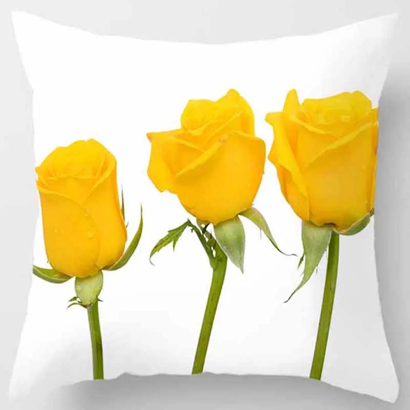 45x45cm Rose Series Pillowcase Yellow Pink Flowers  Sofa Office Seat Cushion Cover Room Aesthetic Home Decoration