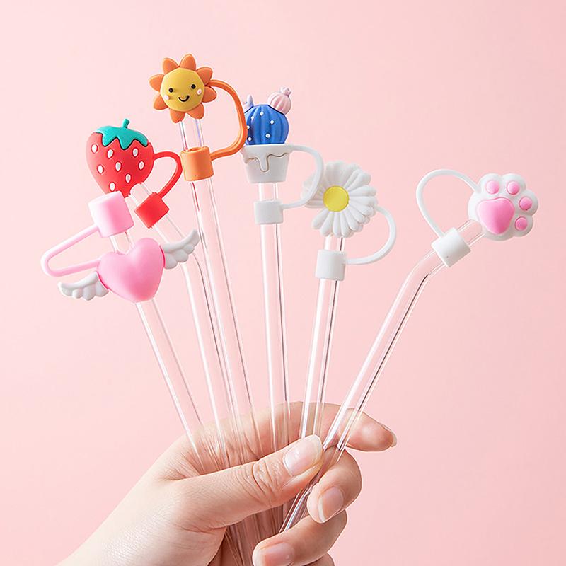 1 Pc Cartoon Drinking Dust Cap Silicone Straw Plug Tips Cover Reusable Cap Cup Accessories Dust-Proof Drinkware Kitchen Bar Tool