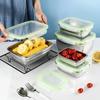 1pcs 304 Stainless Steel Lunch Box Food Storage Container Airtight  Transparent Lid Freshness Keeper for Fruits Cold Storage