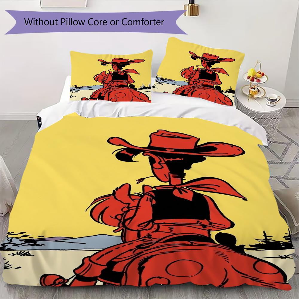 Lucky Luke Pattern Bedding uilt Set uilt Cover Pillowcase Home Decoration Birthday Gift (1 * duvet cover + 2 * pillowcase without core)