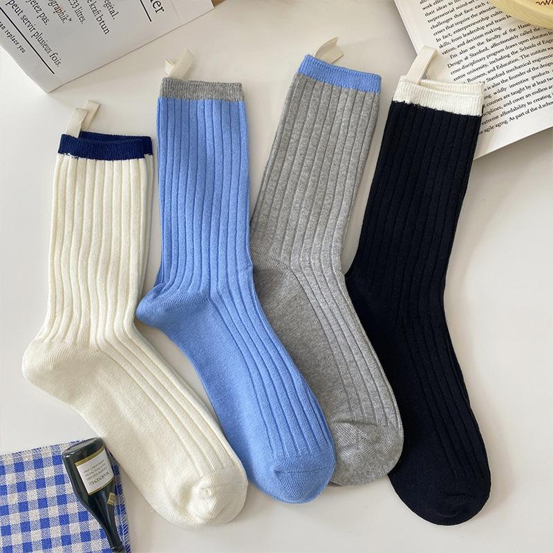 Women's Spring and Autumn Color Cloth Logo College Wind Drum Pile Pile Cotton Socks