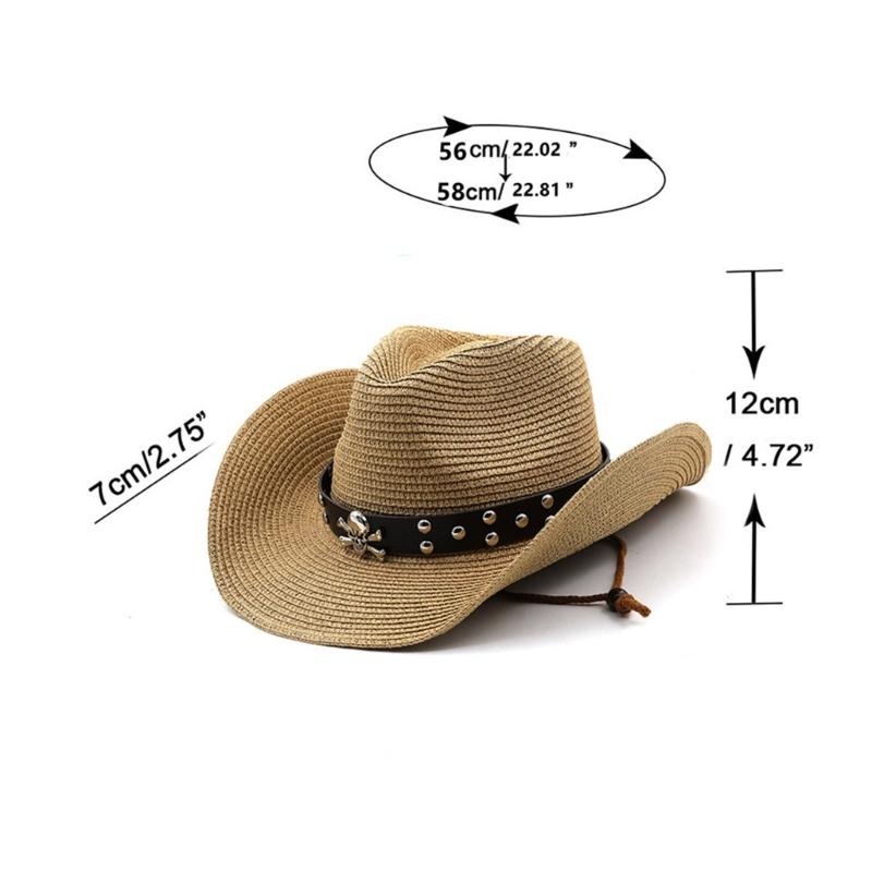 Stile Etnico Cappello da Cowboy Estivo Protezione Solare Intreccio di Paglia Cappello Western Protezione Solare