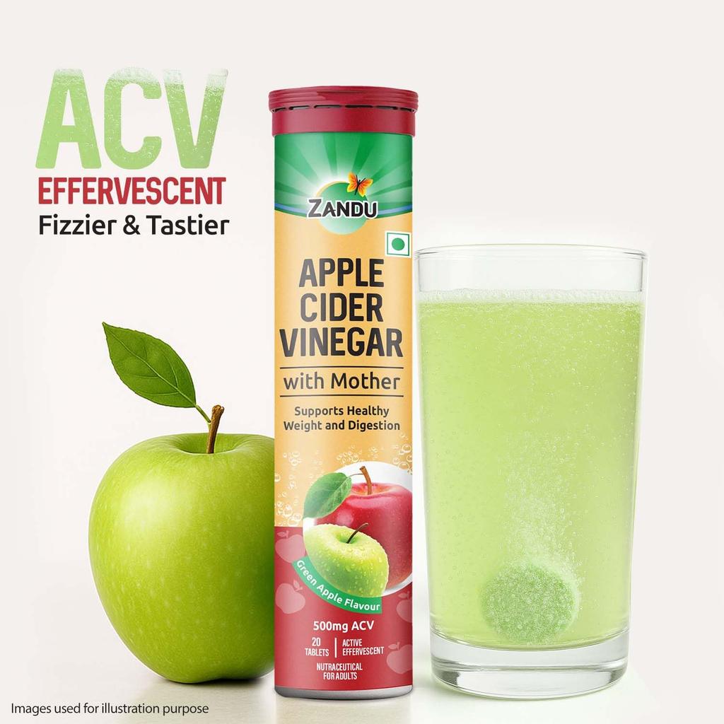 Zandu Apfelessig ACV Brausetabletten 20er Pack Grüner Apfel Geschmack Verdauungsunterstützung