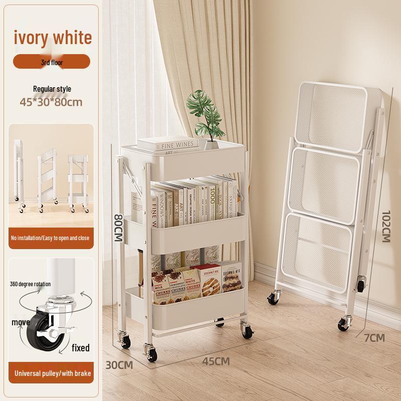 Foldable Snack Cart with Wheels for Kitchen, Bedroom & Toy Storage