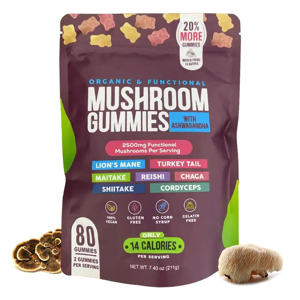 Daily Mushroom Complex Gummies — 7 Adaptogenic Mushrooms + Ashwagandha, 80 Count, Mixed Fruit, Low Calorie