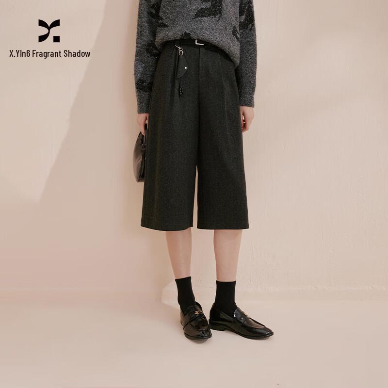 Xiangying Women s Grey Herringbone Cropped Wide-Leg Suit Pants XL