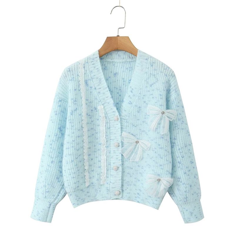 Kaslead New Arrival Women's Clothing Fashion Style Stylish Simple and Versatile Bows Decoration Cardigan Sweater
