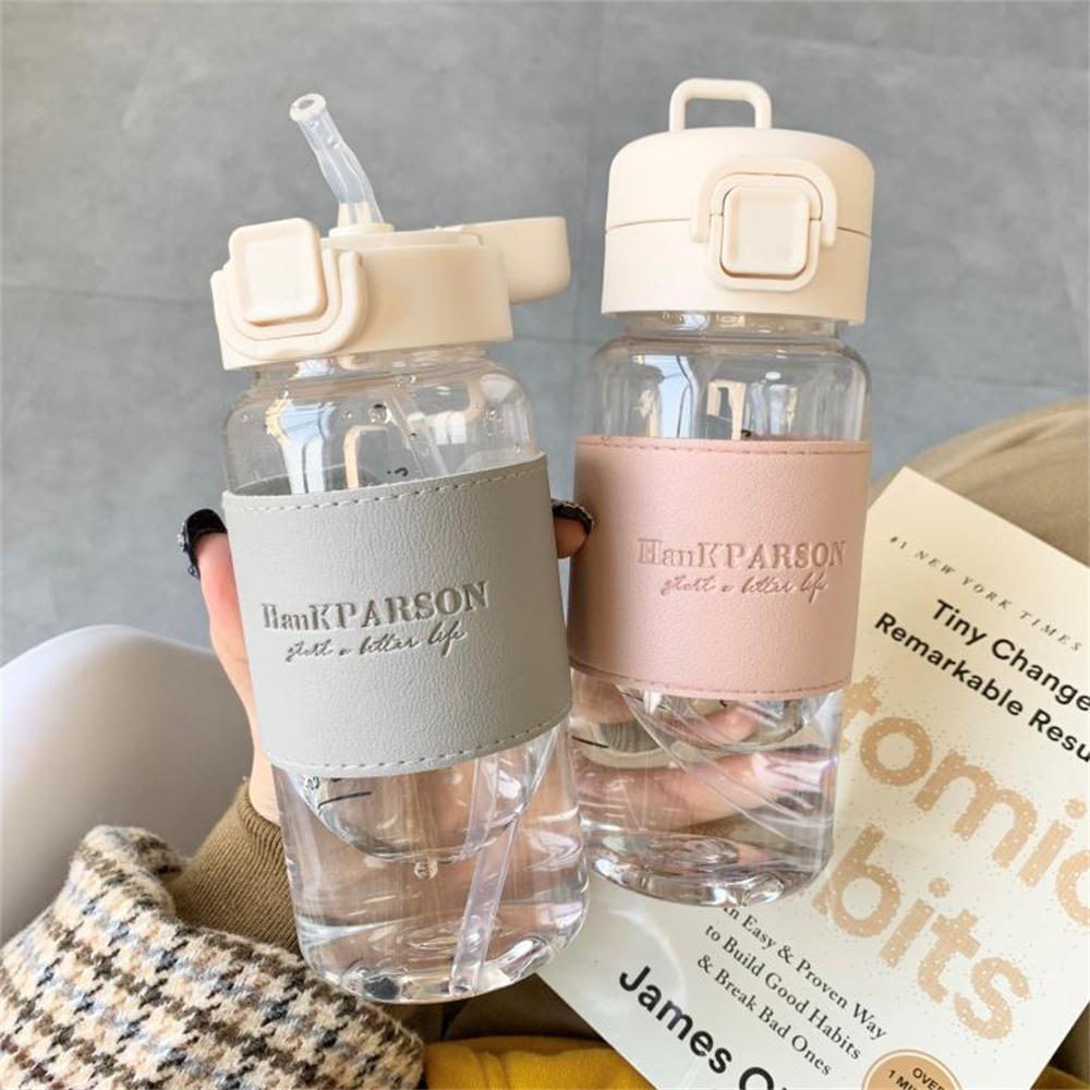 

Creative Water Bottle with Straw Portable Cute Plastic Drinking Bottle Leak-proof Drinkware for Drinking Milk Coffee Tea 4 зелёный