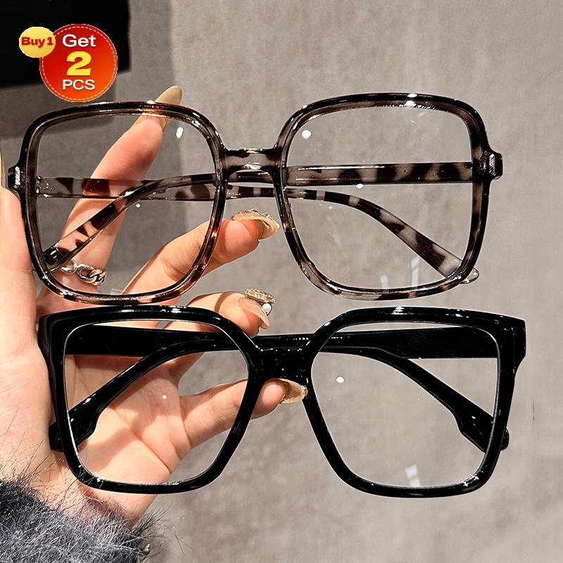 1PCS Square Black Leopard Frame Clear Glasses For Daily Reading Life Back To School Decoration