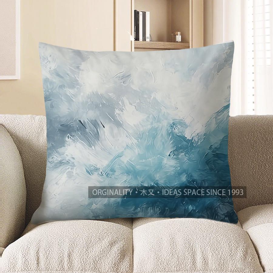 Home Decor Abstract Blue Wave Pattern Pillow Cover Pattern Cushion Cover Suitable For Sofa Bedroom Car Pillow Cover 40x40cm