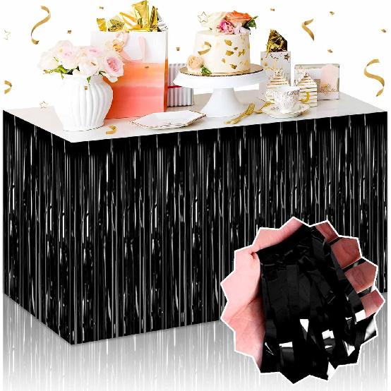 3 Pack 29 x108 Inch Blue Foil Fringe Table Skirts Metallic Banner for Tel Streamer Garland Backdrop for Parade Floats Mother's Day, Graduate,