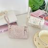 Print Floral Makeup Bag Snap Button Soft Cotton Cosmetic Pouch Flower Fabric Handle Layered Storage Bag School Students