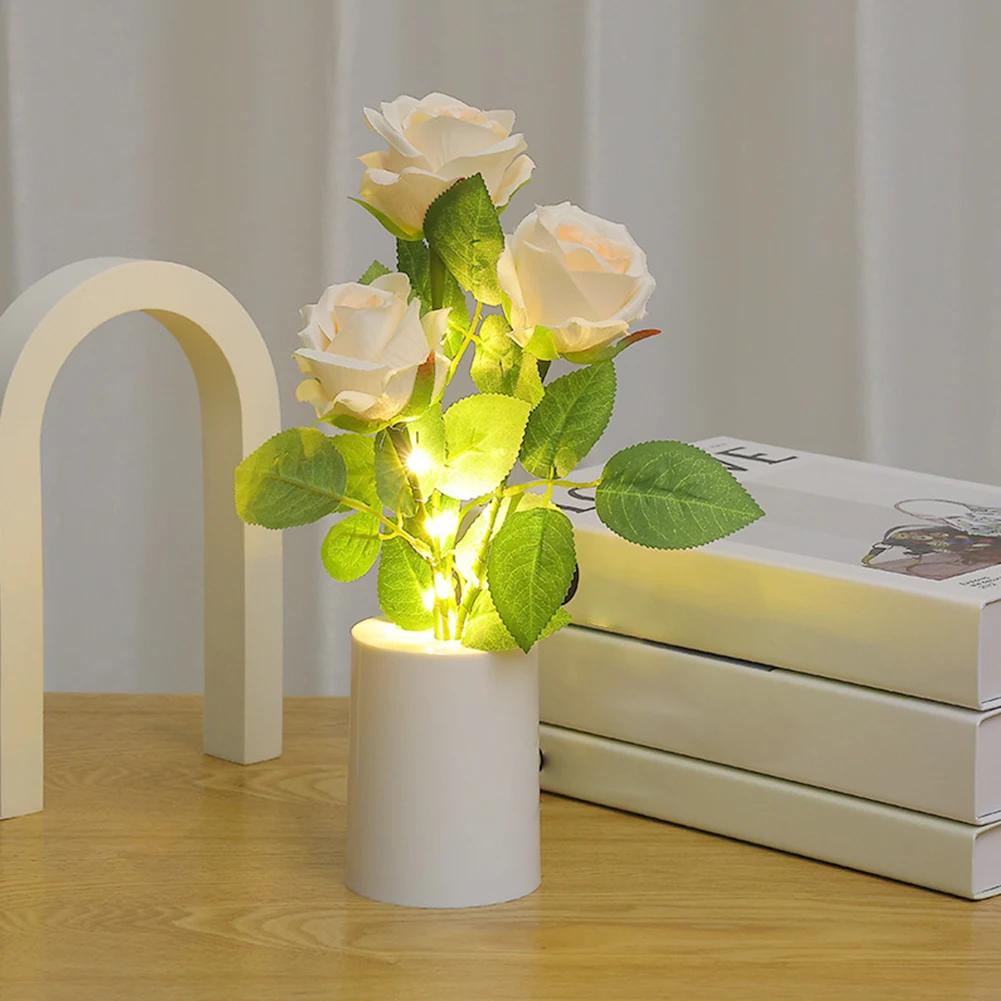 

Настольное освещение Декор Имитация цветочного света Искусственные цветы Настольная лампа Подарки для мамы жены подруги ярко-розовый