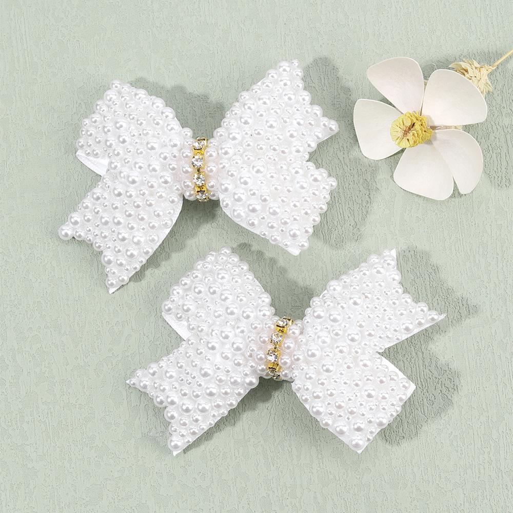 

2 шт. Популярные жемчужные заколки-банты для волос в корейском стиле, элегантные и милые заколки-автоматы со стразами для девочек, детские аксессуары для головных уборов