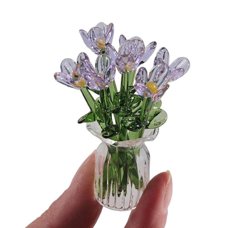 Handcrafted Glass Flowers Crystal Flower Figurine for Desk and Shelf Decoration Home Decors Piece