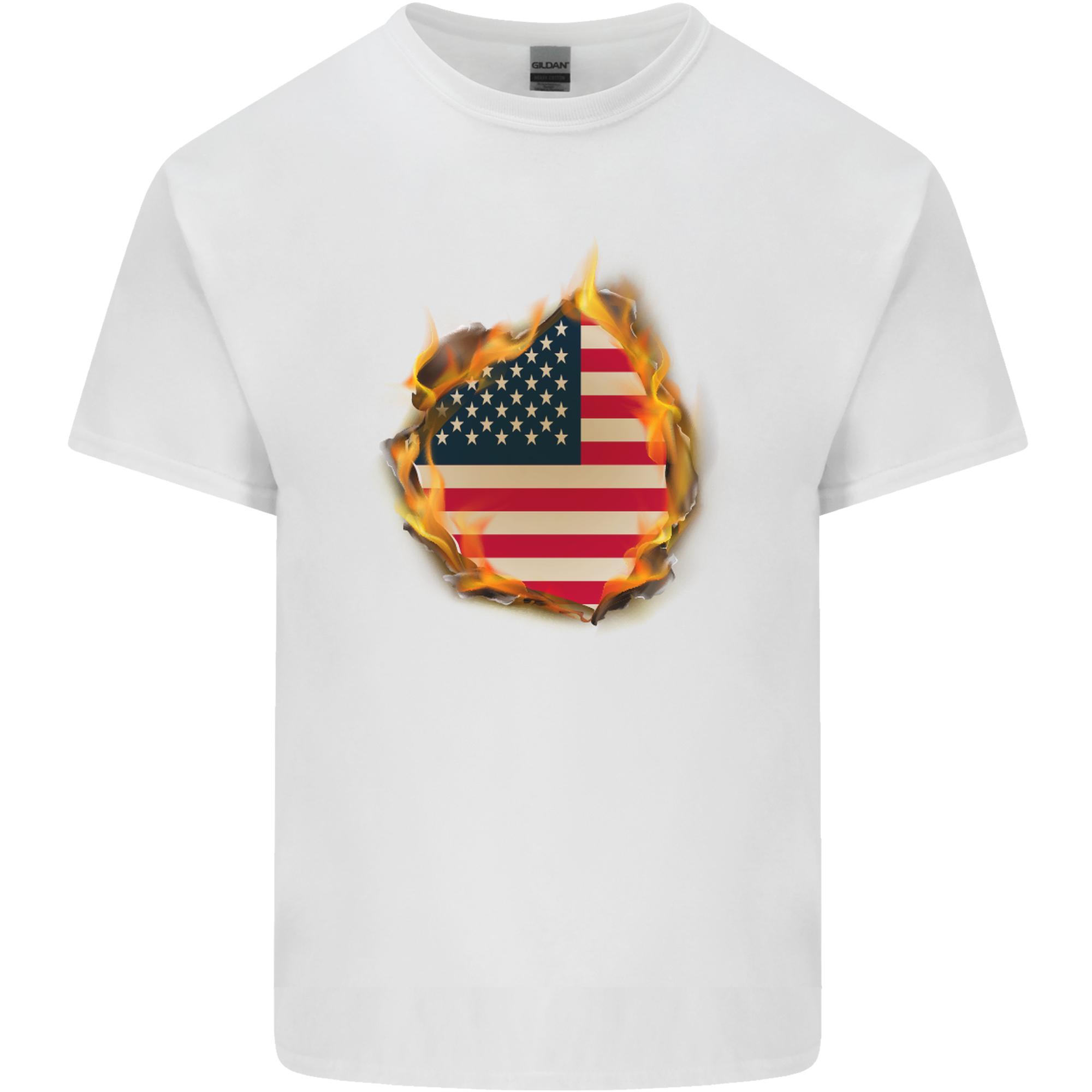 The Stars Stripes American Flag Fire USA Unisexs Light Cotton TShirt S