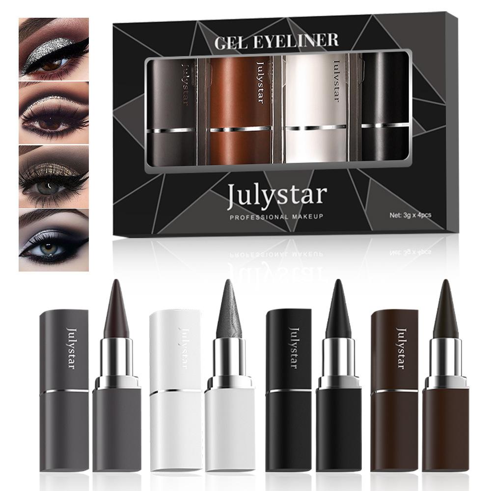 4PCS Beauty Easy to Color Multi-Color Eyeliner Set Lasting Waterproof Cool Black Matte Eyeliner Makeup 3g*4pcs
