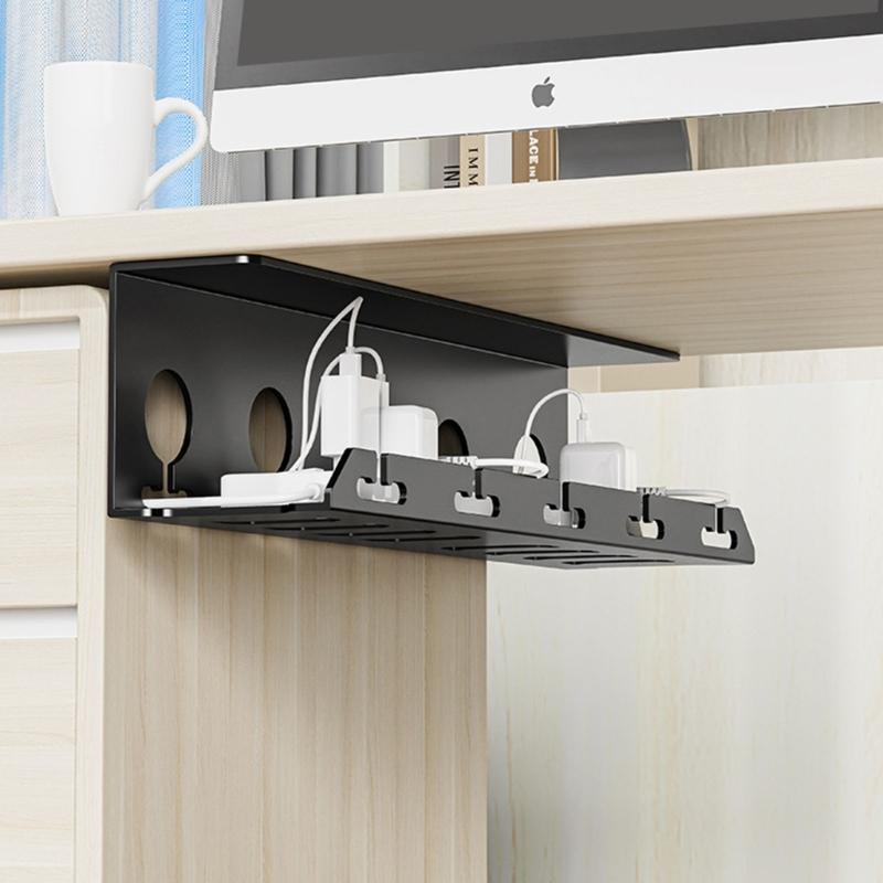 Efficient Socket Organizer No Drilling Wires Rack Power Strips Holder Tray Metal Cable Storage Shelf Organization Stand