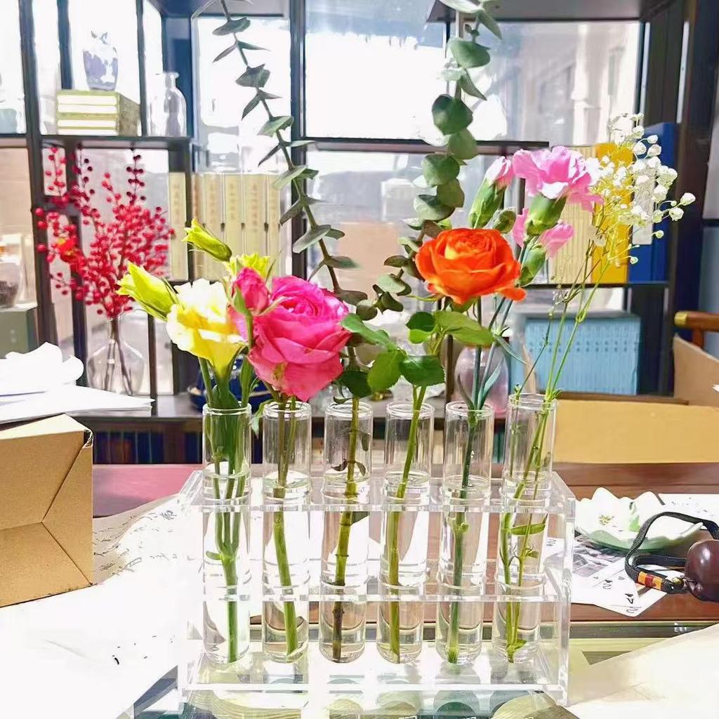 Test Tube Glass Vase Insertion Type Decorative Flower Rack Hydroponic Flower Pot Combination Vase Office Living Room Decoration