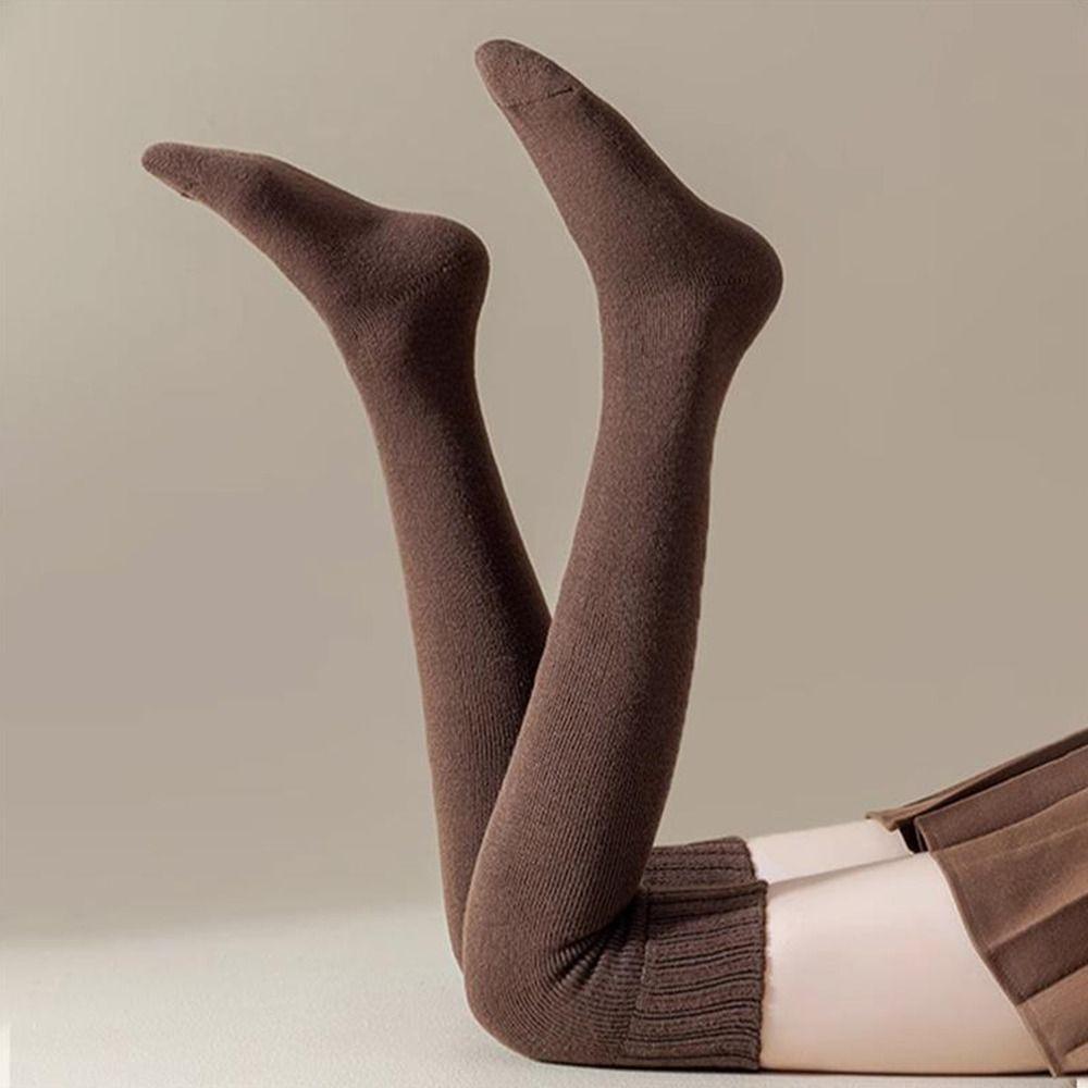 1 Pair Thicken Women's Socks Solid Color Warm Thick Stockings High Knee Socks  Warm Knees and Legs