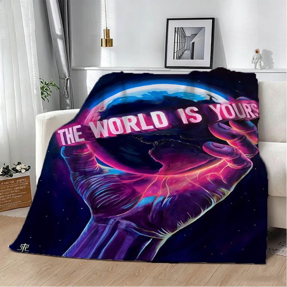 3D S-Scarface-S The World Is Yours Movie Flannel Blanket Soft Throw Blanket Art For Home Decor Bedroom Bed Sofa Picnic Fans Gift