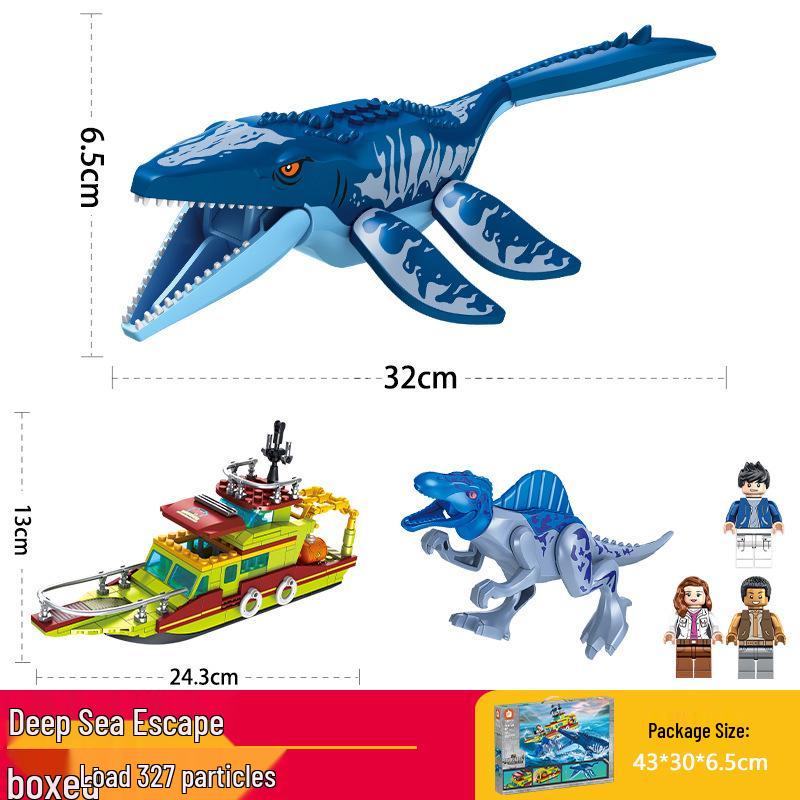 Children's Educational Dinosaur Escape Ship Toy - Carcharodontosaurus Building Blocks Gift for Boys
