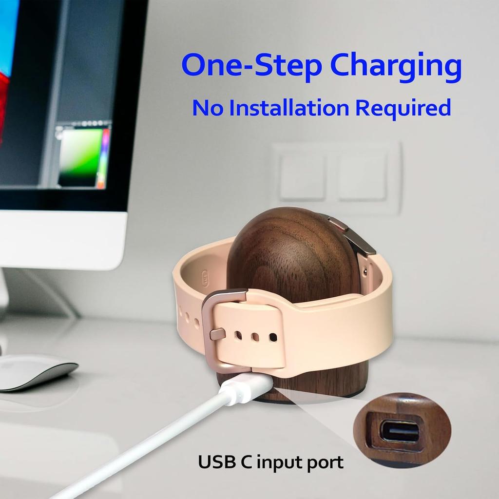 Magnetic Watch Charger Stand for Samsung Watch, Wood Galaxy Watch Charging Dock Fast Charging,Portable Wireless Charging Station for Samsung Galaxy