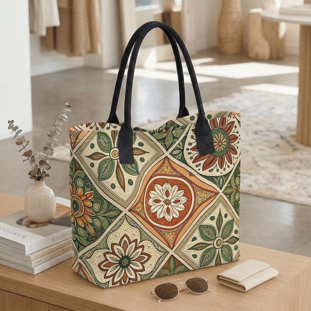  Bohemian Floral Tote Bag Large Capacity Daily Shoulder Handbag for Women