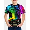 3D Printed Game Player T-Shirt for Boys - Vibrant pixel game design, short-sleeved round-neck,