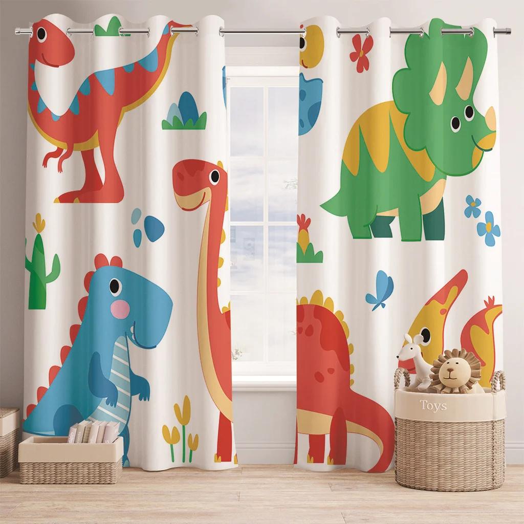 Oblíbený dětský kreslený styl Závěsy se vzorem dinosaurů 2 panely Chlapci Dívčí pokoj Ložnice Obývací pokoj Dekor oken Záclony