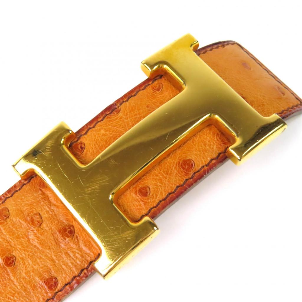 Very Good HERMES Belt H Logo Buckle, Ostrich Leather Brown Ostrich Women Used