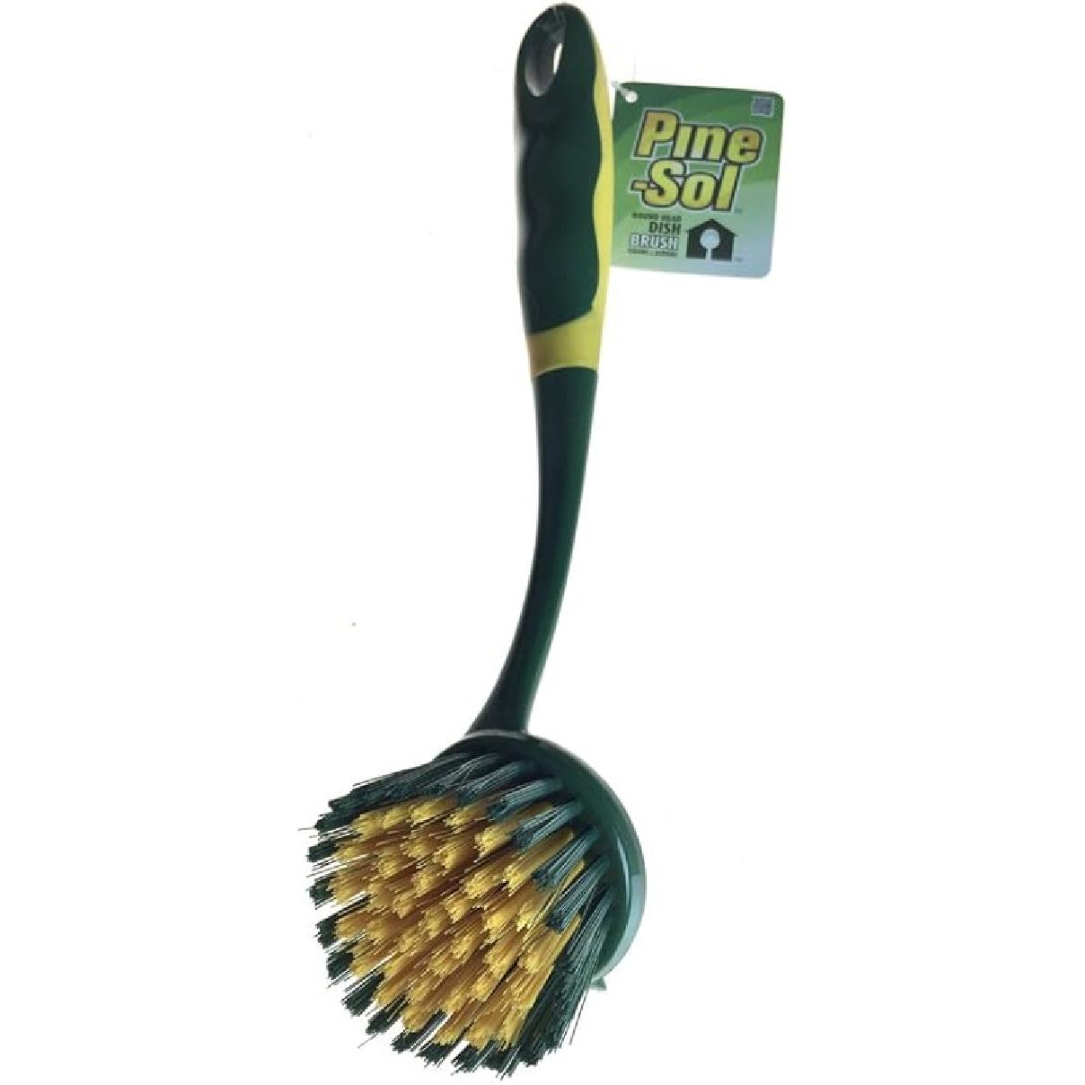 Pine-Sol Long Handle Dish Brush – Heavy Duty Bristle Kitchen Scrubber, Safe with Non-Stick Cookware Round