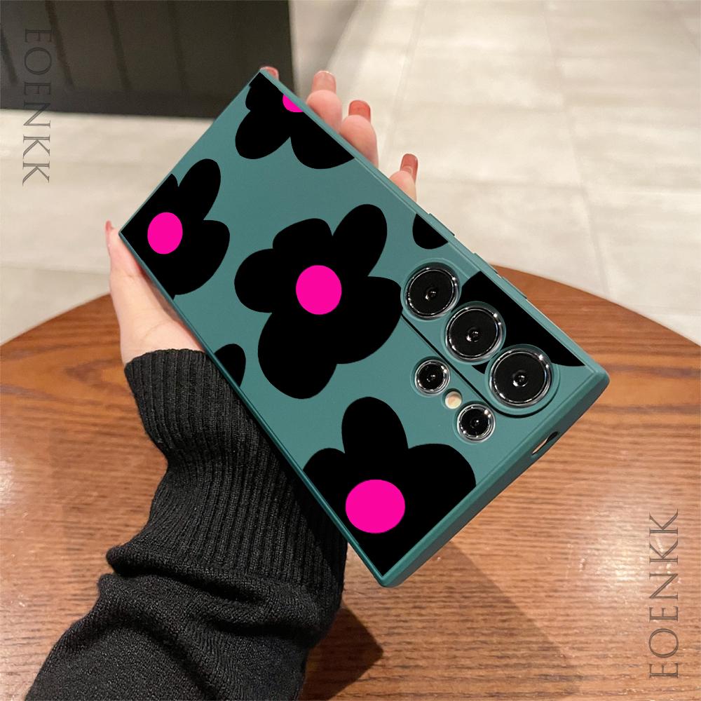 Black Flower Printed Phone Case For Samsung Galaxy Note 10 20 Lite S25 S24 S23 S22 Plus S21 S20 Ultra FE Plus 5G Anti-fall Cover