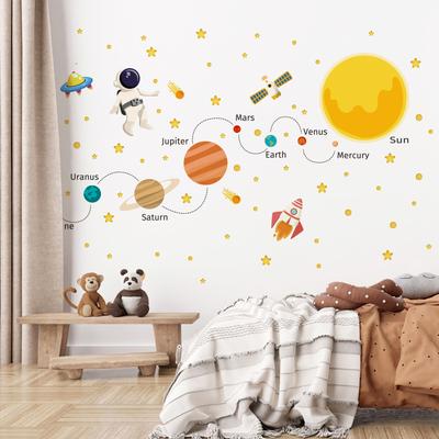 Stickers muraux planète cosmique Planète spatiale fusée astronaute décoration murale maternelle stickers muraux pour enfants