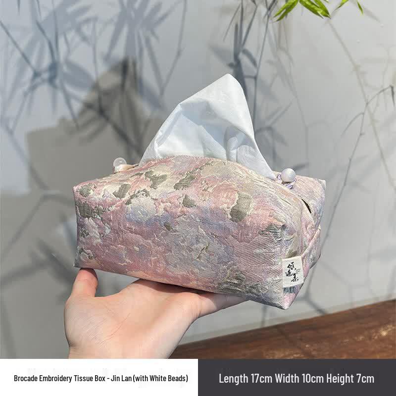 Jingzhe Golden Bamboo Embroidered Tea Table Tissue Box Cover