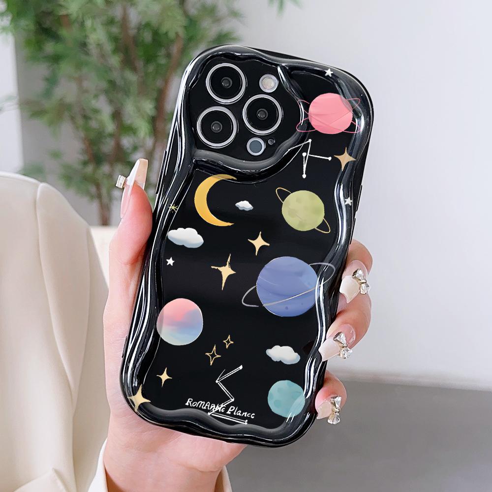 Kreslený vzor krémová textura pouzdro vlnitý okraj měkký silikonový kryt pouzdro na telefon pro OPPO Reno Realme OnePlus Vivo