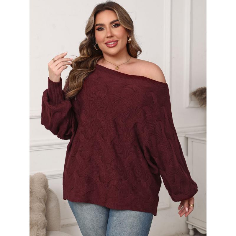 Plus Size Women's Sexy Off-Shoulder Irregular Top Batwing Sleeve Loose Pullover Sweater for Women