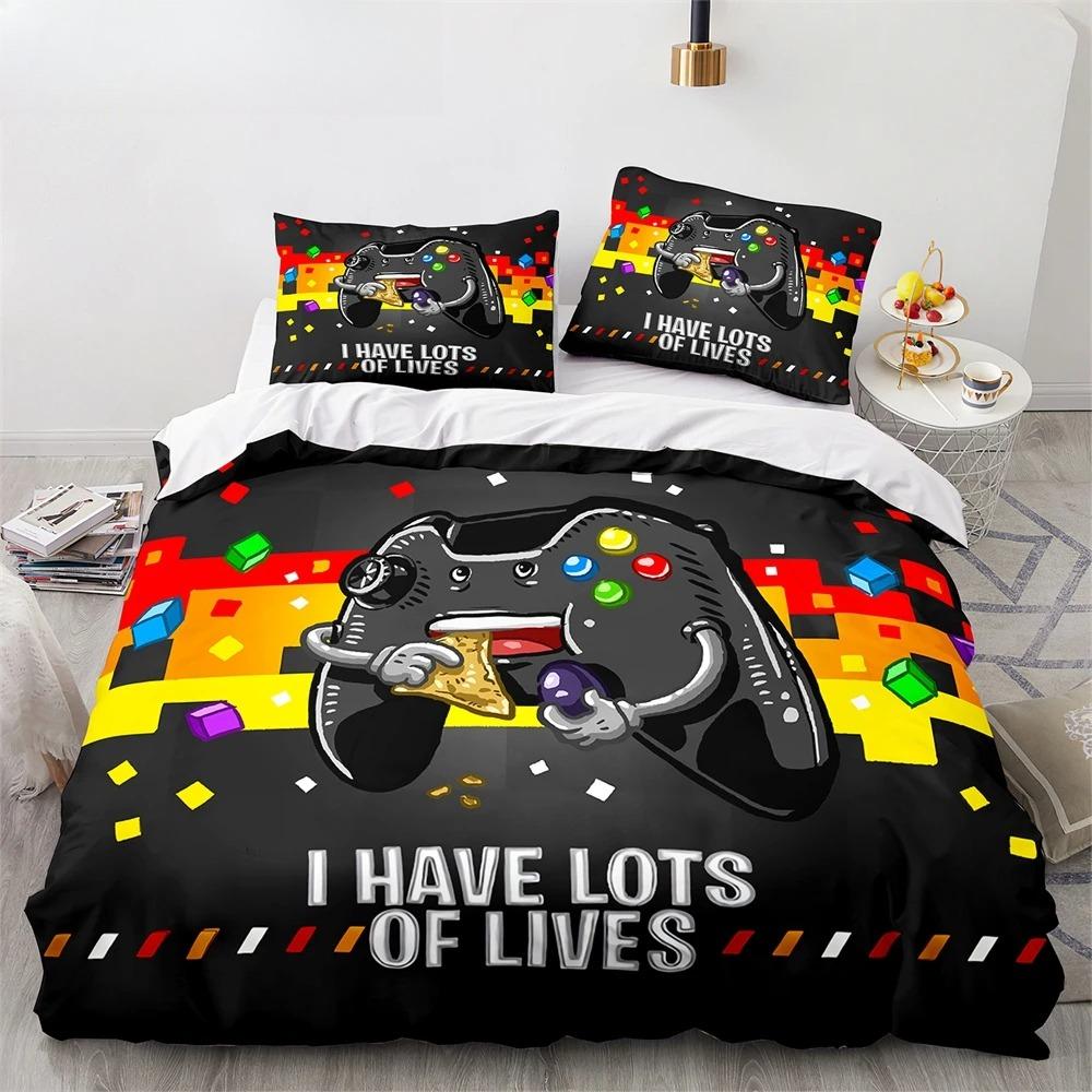 

Пододеяльник Game King Queen 3D Black Game Handle Комплект постельного белья для детей, подростков, мальчиков, мужчин, геймеров, декор спальни, пододеяльник, наволочка 70x133cm 2pcs