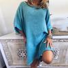 Casual Dress Loose Fit Split Hem Mid-long Sleeves No Shrinkage Casual