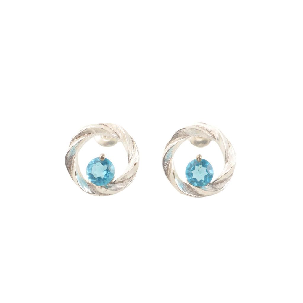 Natural Swiss Blue Topaz Silver Stud Earrings 925 Solid Silver Handmade Earrings CE-13-5