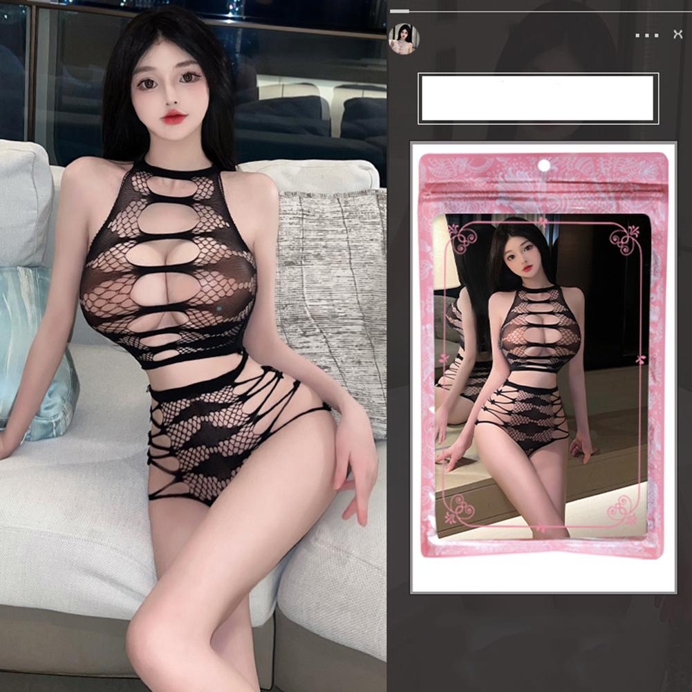 Sexy Lingerie Women Transparent Mesh Hollow Out Cosplay Sets Breathable Elastic Underwear Hip-Covering