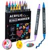 Dual Tip Acrylic Paint Pens Set - 12/24/36/48 Colors for Wood Canvas Stone Rock Painting Glass Ceramic DIY Crafts Markers